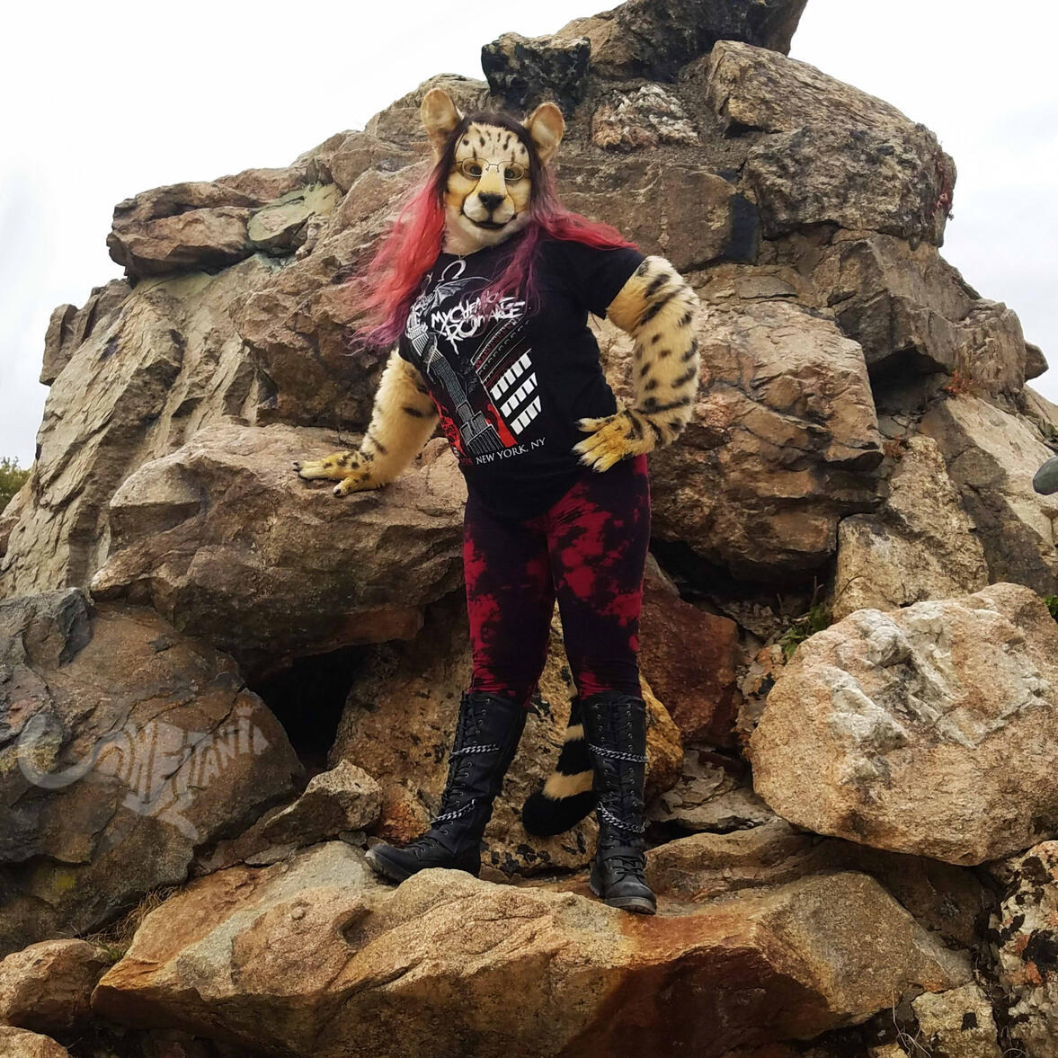 Shetani posing stood on top of a rock formation