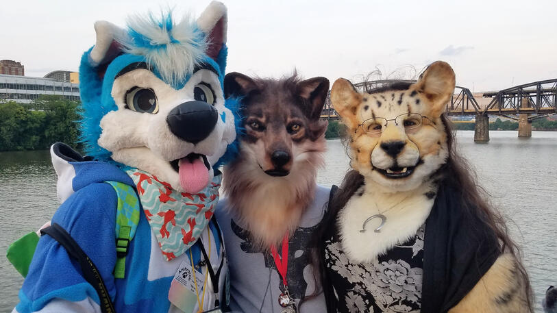 Shetani with Blu the blue dog and Bravewolf