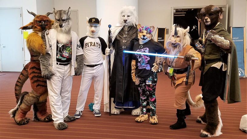 Shetani with some other MagpieBones fursuiters