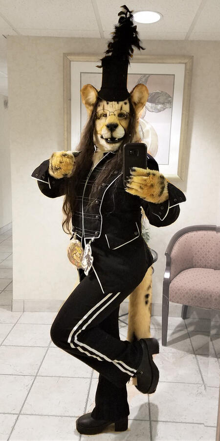 Shetani in fursuit costumed as Pepe, the marching band skeleton from My Chemical Romance's Black Parade album Shetani in fursuit costumed as Pepe, the marching band skeleton from My Chemical Romance's Black Parade album